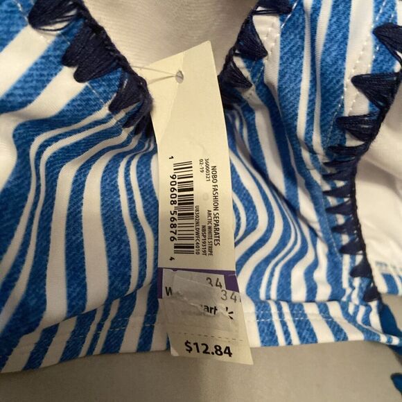 No Boundaries Plus Retro Swim Blue And White Stripes Top, Size 2xl - Picture 5 of 7